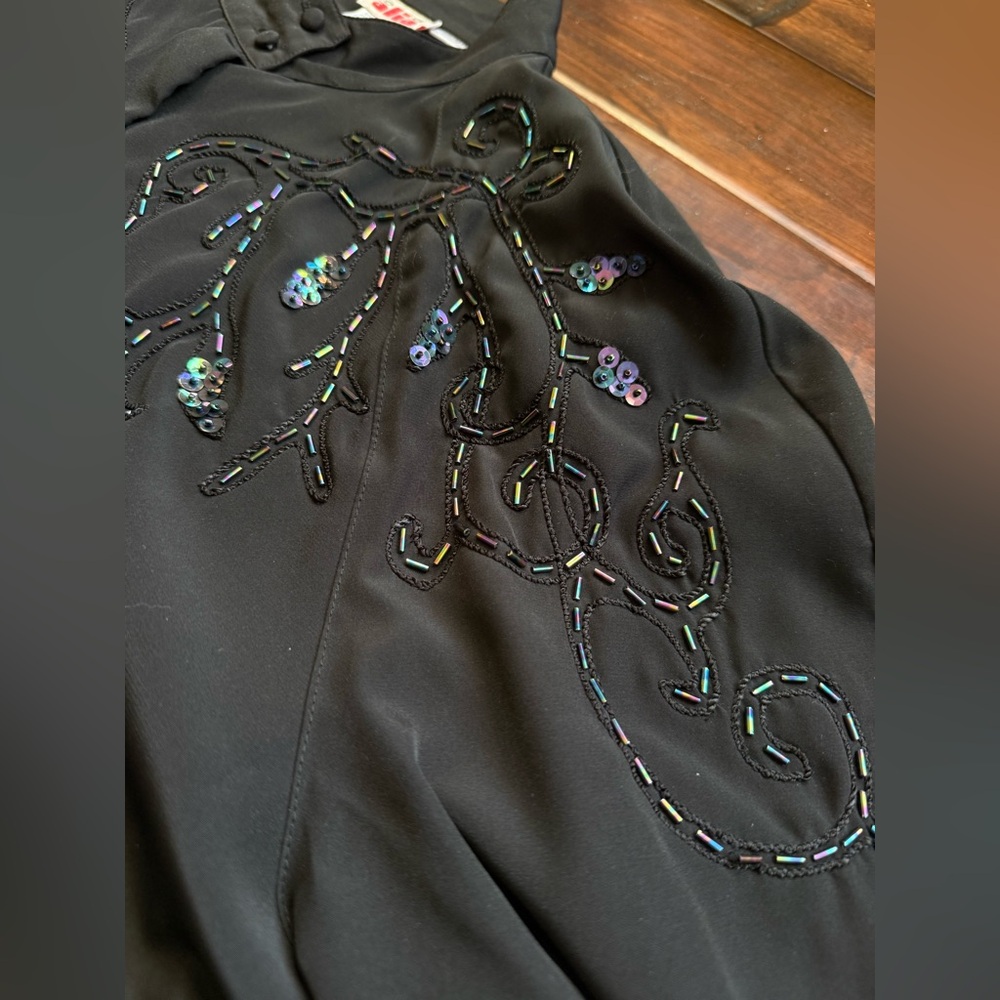 Vintage 80s Alia Black Blouse with Sequin Embellishments - Picture 3 of 4